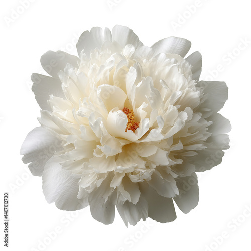 Fototapeta Naklejka Na Ścianę i Meble -  Close-up of a single white peony flower in full bloom with a black background, studio shot