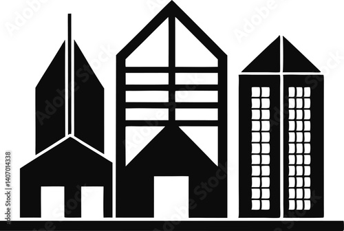 Modern building vector art work silhouette black