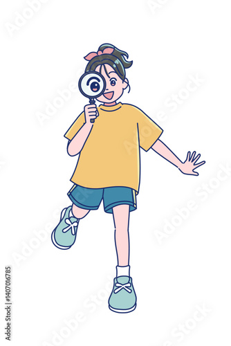 笑顔で元気にジャンプする小学生の女の子