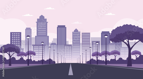 Purple Urban Road Cityscape Illustration