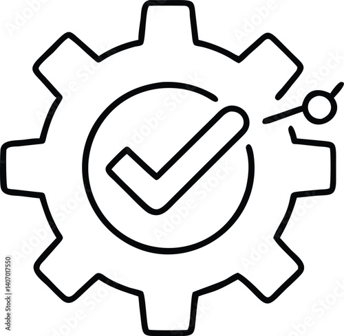 gear, check mark, icon, simple, minimalist, black and white, line art
