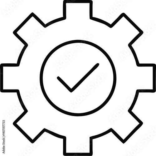 gear, check mark, icon, simple, minimalist, black and white, line art
