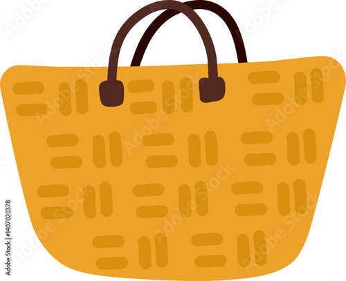 Beach straw basket bag flat vector Illustration