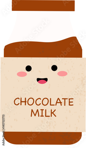 Cute cartoon chocolate milk bottle characters Kids food fresh milk smiling face Happy World milk day