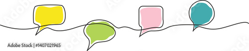 Message set icon line continuous drawing vector. One line Color hint bubble icon vector background. Tooltip icon. Continuous outline of a Notification speech balloon icon. vector illustration.