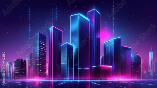 glowing futuristic building with neon accents in a city skyline showcasing modern tech inspired architecture and vibrant urban night cityscape aesthetics