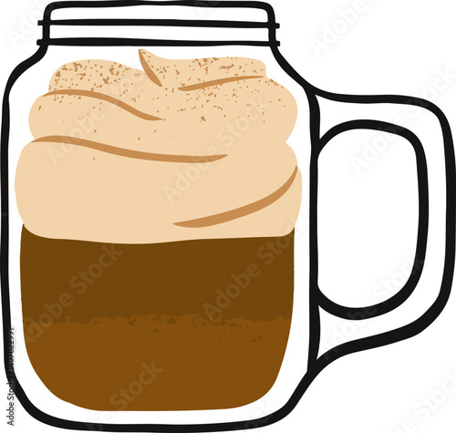 Hand drawn cafe elements iced dalgona coffee trendy fluffy whipped cream in jar