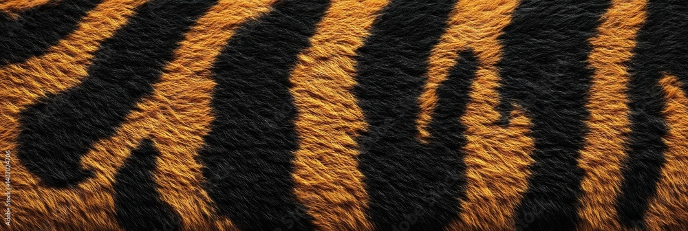 Fototapeta premium Tiger skin texture with copy space. Close-up tiger pattern. Big Cat fur. Tiger stripes. Realistic tiger skin. Tiger design texture. Detailed tiger skin close-up. Wild Animal texture.