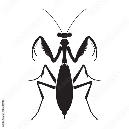 Stealthy Mantis silhouette, master of camouflage and ambush – Mantis illustration – Minimalist Mantis vector – Insect silhouette

