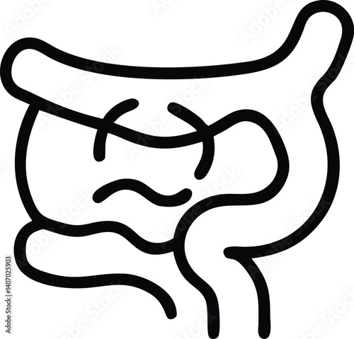 line drawing, digestive system, intestines, minimalist, black and white, medical illustration, simplified anatomy, curvy lines, abstract representation, biology diagram, gut health, internal organs,