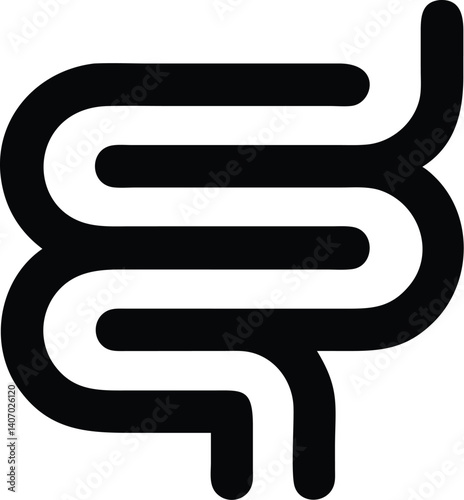 line drawing, digestive system, intestines, minimalist, black and white, medical illustration, simplified anatomy, curvy lines, abstract representation, biology diagram, gut health, internal organs,