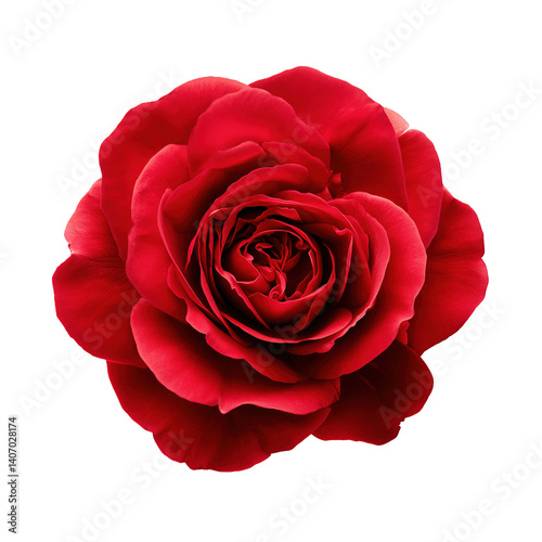 A Bright Red Rose Flower Blossom Isolated on Black Background in Full Bloom