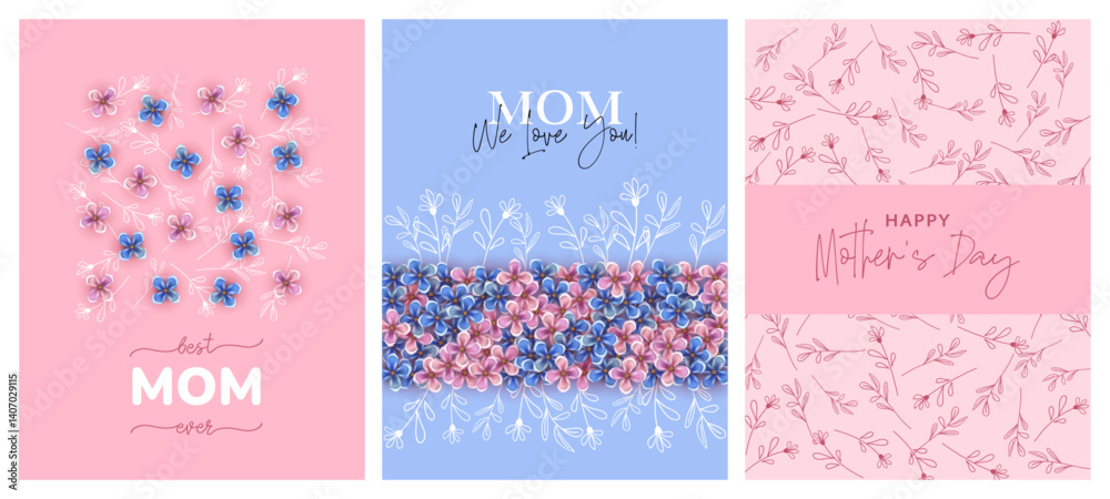 Collection of different designs with spring flowers. 8 March, womens day, mothers day holiday cards set Collection of different designs with spring flowers. 8 March, womens day, mothers day holiday cards set