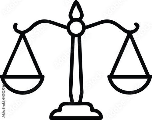 scales of justice, balance, law symbol, legal icon, black and white illustration, symmetrical design, line art, minimalist graphic, judicial emblem, equity representation, simple silhouette,