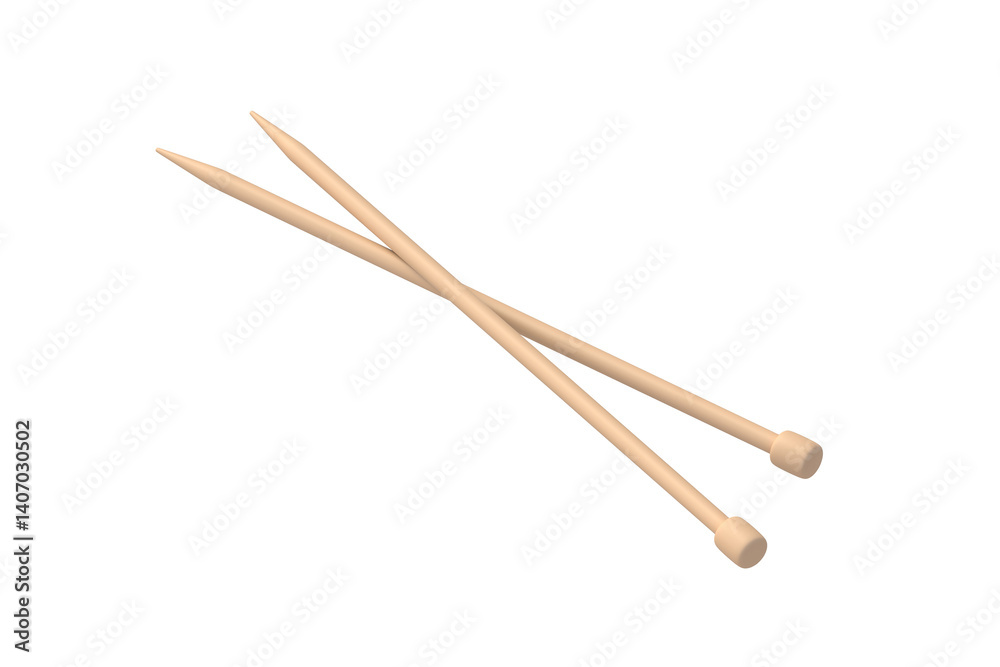 Obraz premium Pair of knitting needles isolated on white background. Sticks for knit. 3d render
