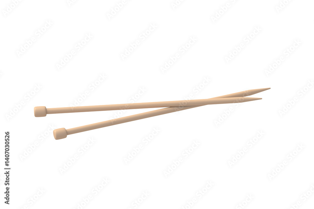 Two knitting needles isolated on white background. Sticks for knit. 3d render Two knitting needles isolated on white background. Sticks for knit. 3d render