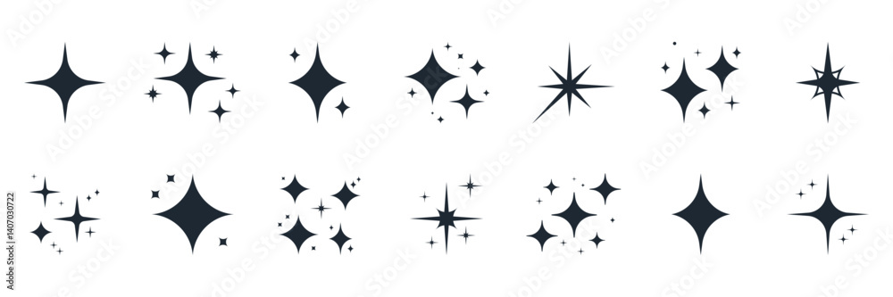 Sparkle And Starburst Solid Icon Set. Shiny Decorative Elements Silhouette Symbol Collection. Isolated Vector Illustration Sparkle And Starburst Solid Icon Set. Shiny Decorative Elements Silhouette Symbol Collection. Isolated Vector Illustration