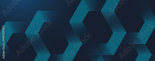 Futuristic digital concept with technology hexagons. Hexagonal digital abstract background. Hexagonal stripe line art design for poster, brochure, cover, banner, website, header
