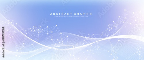 Abstract tech network connection dots. Digital technology and big data analysis background with plexus lines. Geometric background with abstract mesh