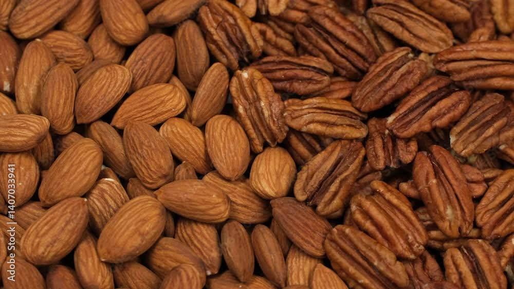 Mixed Almond and pecan nuts, rotates. Mix of healthy snack