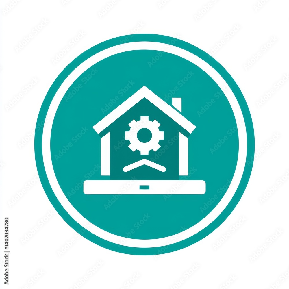 Smart Home Technology Icon - Gear Symbolizing Real Estate Automation and Home Improvement Connectivity Smart Home Technology Icon - Gear Symbolizing Real Estate Automation and Home Improvement Connectivity