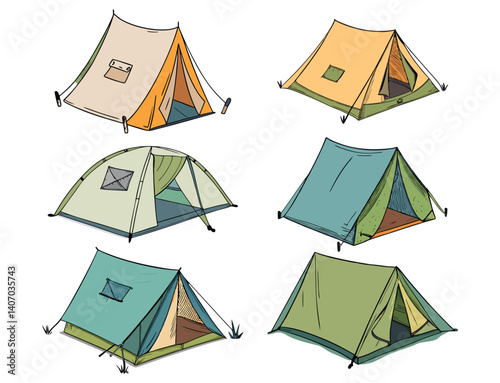set of camping with white background