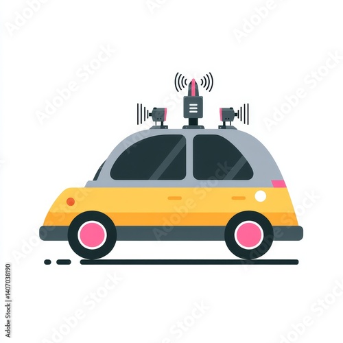 Futuristic Smart Car Illustration: A Colorful Look at Electric Vehicle Automation and Modern Urban Transportation Design