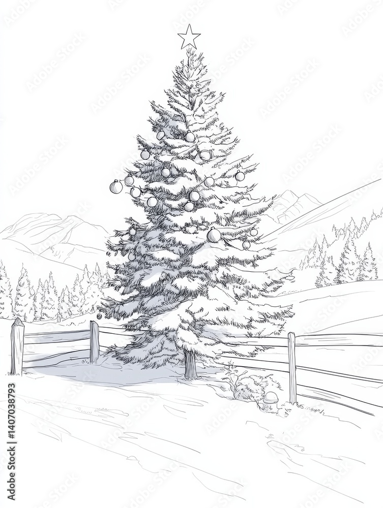 Obraz premium cartoon Christmas tree coloring page for children drawing