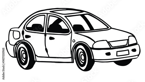 A hand drawn sketch of a classic car isolated on white background, showcasing its sleek design, rounded headlights, and elegant curves, perfect for coloring books or automotive themed projects