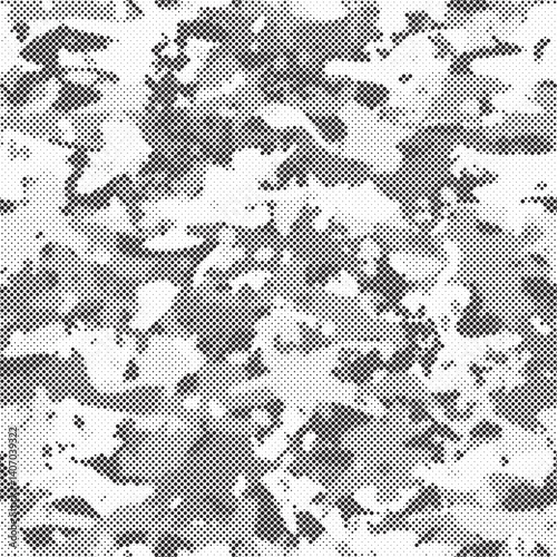 Abstract halftone seamless camouflage pattern. Repeating digital dotted hexagonal camo military texture background. Abstract modern fabric textile ornament. Vector illustration.