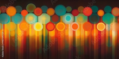 Vibrant abstract design featuring circles and vertical lines in warm hues, creating a lively and dynamic visual effect.
