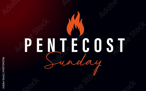 Pentecost Sunday logo with flame icon. Come holy spirit typography concept with fire tongue and text for web banner design. Vector illustration