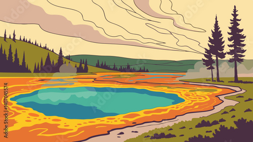 Colorful hot springs in Yellowstone – Wyoming, USA
