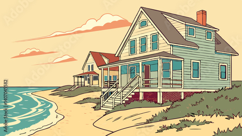 Iconic beach houses on Cape Cod coastline – Massachusetts, USA
