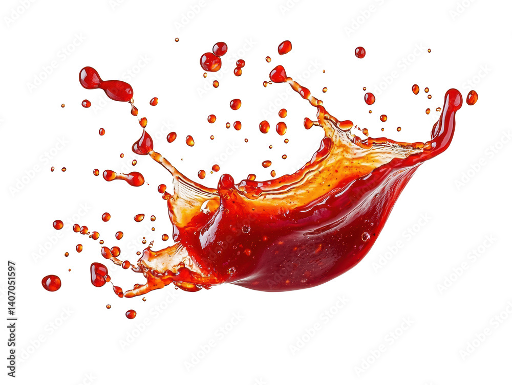 custom made wallpaper toronto digitalChili sauce splash with droplets in motion on a solid white surface, high-detail transparent-style stock photo for recipe websites