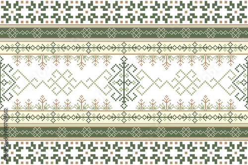 Wallpaper Mural Geometric pixel art pattern. Abstract pixel art geometric pattern design for fabric, carpet, tile, clothing, embroidery, needlepoint and background. Vector pixel art seamless motif Native American. Torontodigital.ca