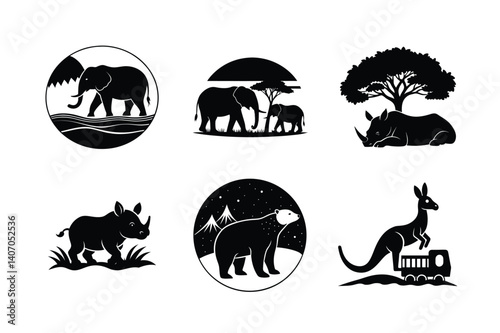 A set of different wild animals
