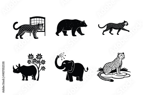A set of different wild animals