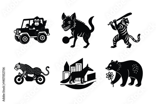 A set of different wild animals