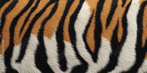 Tiger skin texture with copy space. Close-up tiger pattern. Big Cat fur. Tiger stripes. Realistic tiger skin. Tiger design texture. Detailed tiger skin close-up. Wild Animal texture.