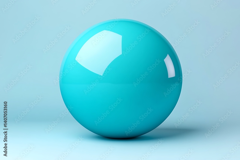 Teal sphere on light blue studio background Teal sphere on light blue studio background