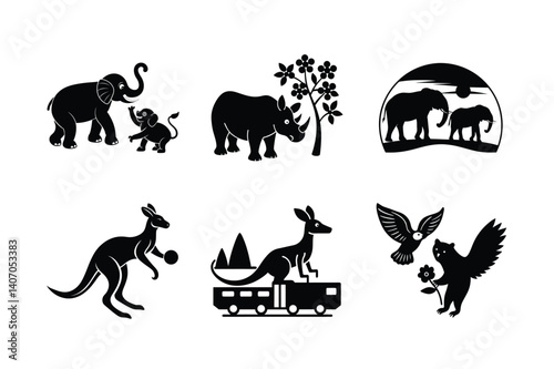 A set of different wild animals
