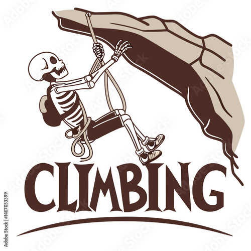 Skeleton Climbing A Rock Face Bold Climber Cartoon Vector Illustration