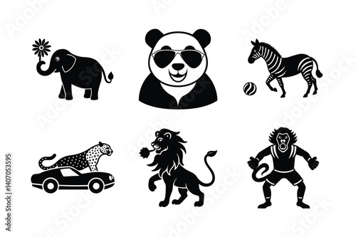 A set of different wild animals