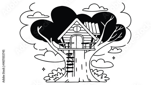 Charming Treehouse nestled in lush treetop canopy a whimsical illustration of childhood dreams and outdoor adventures