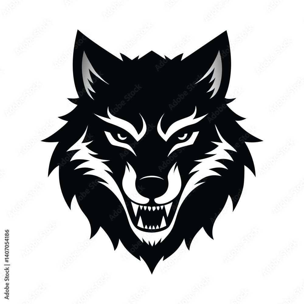 Obraz premium angry wolf head silhouette front facing sharp eyes