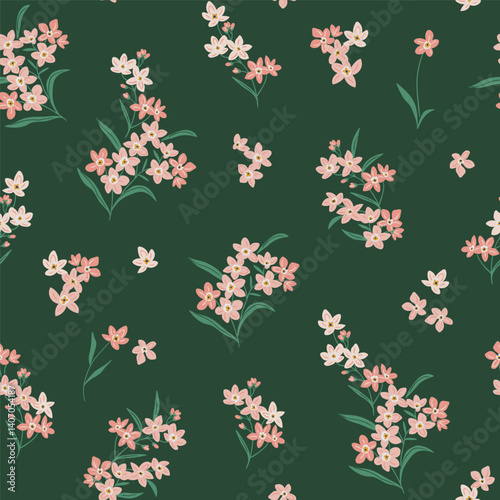 Vector floral seamless pattern in hand-drawn style. Boho summer forget me nots flowers repeat background. Botany ditsy seamless fabric design.
