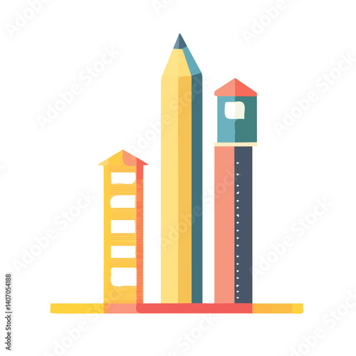 A Very Simple flat 2D icon Architects pencil isolated on a white background, vector, flat design, vector, animation design, simple flat 2D icon, minimalist and modern design, vector