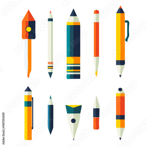 Set of Simple flat 2D icon Architects pencil isolated on a white background, vector, flat design, animation design, vector, flat design, animation design, flat 2D icon, minimalist and modern design	