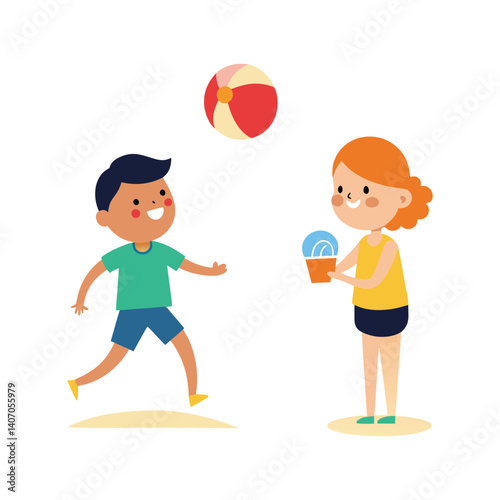 children playing beach volleyball taking breaks